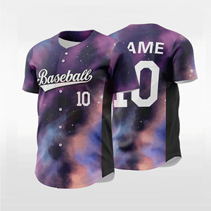 Camiseta de Béisbol Personalizada con Estampado de Galaxia Morada, Manga Corta, Cierre de Botones, Sublimada, 100% Poliéster, Unisex, Talla Adulto, Ligera - Product Image 1