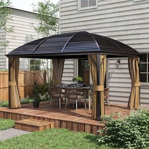 Gazebo 4x5 piedi dal design elegante, marrone, con tetto rigido in acciaio e zanzariera per giardino e patio - Product Image 2