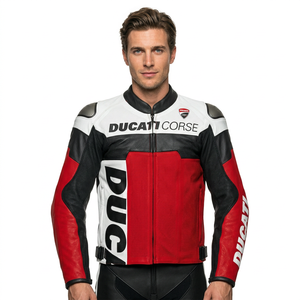 Chaqueta de Motociclismo Ducati de Cuero para Carreras, Resistente al Viento, con Protección CE, Unisex, 220g, Impresión por Transferencia de Calor - Product Image 2