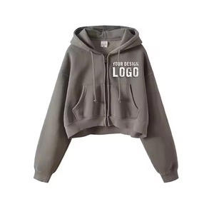 Sweat à capuche unisexe court avec fermeture éclair et poche avant, coupe oversize, couleur unie, décontracté, 100 % coton French Terry, coupe BOXY - Product Image 6