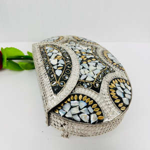 Custom Modern Luxury Handmade Metal Craft Polished Mother Pearl Beaded <b>Clutch</b> <b>Bag</b> Mosaic for Shell Sculpture Antique Bridal - Product Image 1