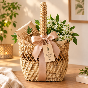 Eco-Friendly Ecowoodies Multifunction Circle Bamboo Woven Storage Basket Handle Modern Style Home Decoration Bowl Shape Gift - Product Image 5