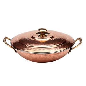 Hand-Hammered Pure Copper Casserole Pot with Lid & Brass Handles Traditional Indian Handi Restaurant Tableware and Home Cooking - Product Image 1