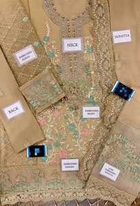 2023 High Quality <b>Beige</b> Chiffon Silk Salwar Kameez Viscose Hand Work and Embroidery Pakistani/Indian Style Hot Selling <b>Dress</b> - Product Image 2