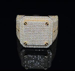 Fully Iced Out Prong Setting <b>Square</b> Ring Hip Hop Style Micro Pave <b>Set</b> Moissanite Diamond Ring 925 Sterling Silver Mens Jewelry - Product Image 5