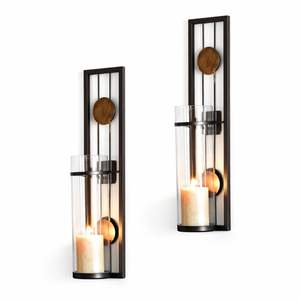 Ensemble de appliques murales en verre et métal foncé de luxe, design à panneaux verticaux, support sécurisé, lueur chaude, décoration élégante pour la maison - Product Image 1