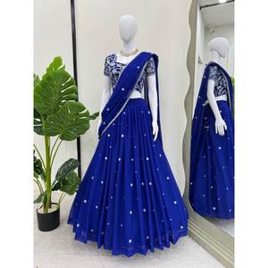 Vestidos de Noche Fiesta Lehenga Saree con Hilo y Secuencia de Trabajo - Product Image 3