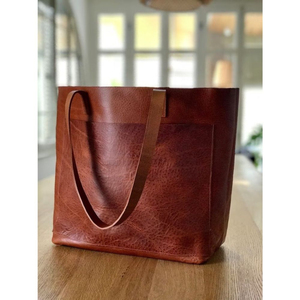 Genuine Leather <b>Tote</b> Bag Solid Color Minimalist Style Open Top Daily Use All Seasons Women's Handbag - Product Image 1