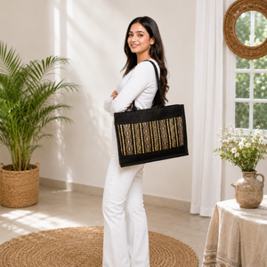 Sac de courses en jute laminé pliable et écologique avec poignée, réutilisable et imperméable | Fournisseur en gros de produits alimentaires de qualité supérieure avec logo personnalisé - Product Image 2