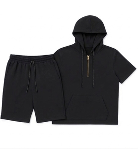 Ensemble sweat à capuche zippé en coton tricoté à manches courtes et short pour homme – Qualité supérieure, respirant, décontracté, personnalisable avec logo - Product Image 5