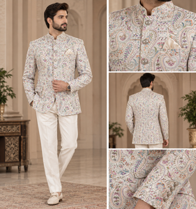 Natural Cotton Knitted Embroidered With Paisley Pattern Pattern Base Material For Women Ethnic Jacket <b>Bridal</b> Lehenga <b>Abaya</b> - Product Image 4