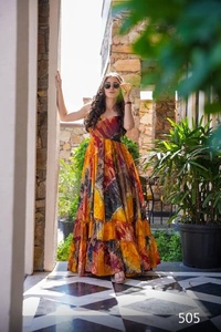 New Trading <b>Women</b> Rose Flower Digital Printed Dark Color Sleeveless Floor Length Multi Tier Long Heavy Rayon OMLY <b>KURTIS</b> Gowns - Product Image 5