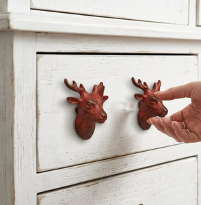 Ba Red Reindeer Shape Cast Iron Modern Kitchen Cabinet Knobs for Dresser <b>Wardrobe</b> Rustic Furniture Handle Easy Installation - Product Image 3
