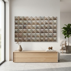 Decoración de Pared, Panel de Arte Mural Tallado en Madera Natural Moderna con Patrón Geométrico de Diamantes en 3D, Decoración de Interiores de Hogar Contemporánea de Lujo - Product Image 4