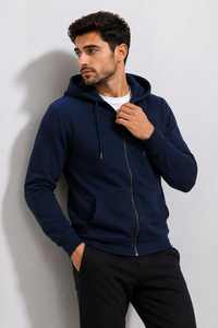 Fashionable mens hooded zipper top made with premium soft fabric for warmth comfort and flexible all day movement support - Product Image 5
