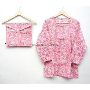 Conjunto de Pijama de 2 Piezas para Mujer, 100% Algodón, Estampado Paisley, Manga Larga, Cuello Redondo, Tejido Suave, Ropa de Dormir de Verano, Regalo - Product Image 4