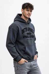 ONETEN APPARELS Sweat-shirt à capuche en molleton de coton gris foncé anti-plis grande taille pour homme – Collection Automne - Product Image 4