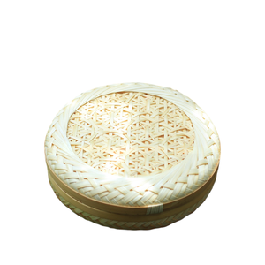 Caja de Regalo de Bambú de Lujo para Regalos Corporativos, Caja de Presentación Redonda y Plana de Madera, Elegante Cesta de Regalo Artesanal con Tapa - Product Image 1