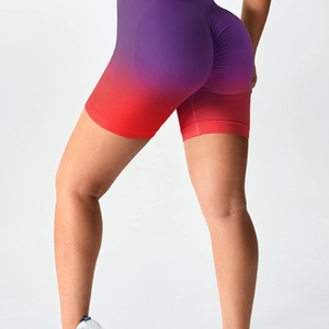 Shorts de yoga sans couture ombrés violet-rouge, taille haute, effet push-up, pour femme, shorts de sport dégradés pour le fitness - Product Image 5