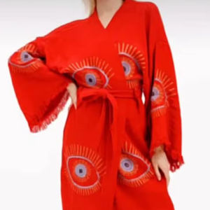 Túnica Blanca de Algodón con Bordado de Ojo de Diablo, Estilo Kimono, para Mujer Musulmana, Manga Larga, Vestido Kaftan, 2026 - Product Image 1