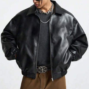 Blouson bomber en similicuir noir pour homme, design streetwear surdimensionné, vêtement d'extérieur décontracté tendance - Product Image 3