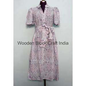 Vestido Informal de Algodón 100% para Mujer, Estilo Midi, Cuello en V, Manga Corta, Estampado Floral, Transpirable y Natural - Product Image 2