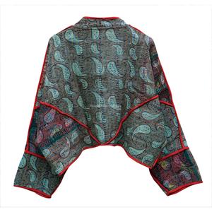 เสื้อแจ็คเก็ตถักสำหรับผู้หญิง ผ้าฝ้ายคันธาวินเทจพรีเมียม คอจีน ลายพิมพ์วาดมือ เป็นมิตรกับสิ่งแวดล้อม ระบายอากาศได้ดี แห้งเร็ว สไตล์โบฮีเมียน - Product Image 6
