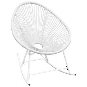 Silla mecedora de ratán PE blanco de resistencia media con estructura de acero con recubrimiento en polvo para jardín - Product Image 1