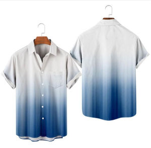 Wholesale Causal Loose Short Sleeve <b>Linen</b> <b>Shirts</b> Striped Button Down Beach <b>Shirts</b> for Men - Product Image 3