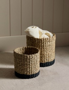 Set of 2 Raffia & Seagrass Contrast <b>Baskets</b> Handmade <b>Storage</b> <b>Basket</b> Wholesale eco-friendly Made in Viet Nam - Product Image 3