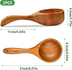 Paquete de 2 cucharas de madera para cocina, 8.5 pulgadas, cuchara grande de madera maciza para arroz, cuchara multiusos para sales de baño, para servir - Product Image 2