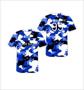 Camiseta de Béisbol Personalizada Sublimada con Camuflaje Azul, Blanco y Negro, Manga Corta, Cuello en V, Poliéster, Impresión del Nombre del Equipo, para Todas las Temporadas - Product Image 5
