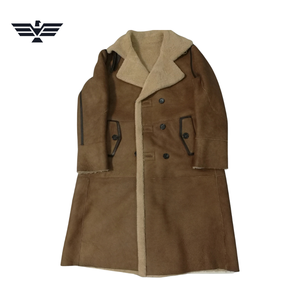 <b>Men's</b> Brown PU Leather Slim Double Breasted Front Long Coat Faux Fur Lining Turn-down Collar Double Breasted Windproof <b>Winter</b> - Product Image 3