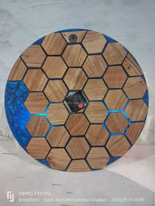 Horloge murale élégante en bois et résine époxy faite à la main, style Art déco, décoration d'intérieur élégante, affichage artistique unique à aiguilles, salon, bureau - Product Image 2