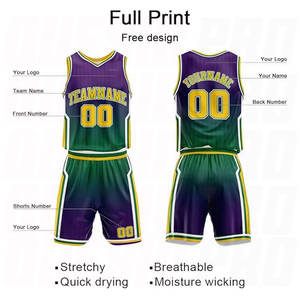 Uniforme de Baloncesto con Degradado Morado y Verde, Nuevo Estilo, Económico, de Secado Rápido, Camisetas y Pantalones Cortos de Baloncesto de Alta Calidad al por Mayor - Product Image 4