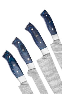 Ensemble de 4 couteaux de cuisine en acier damas fait main, lame en acier, manche en bois Pakka avec embout en acier et mosaïque - Product Image 5