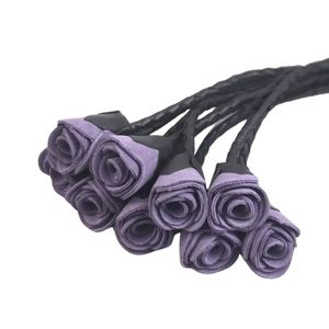 <b>Leather</b> Whip with Purple Rose Handle and Braided Grip Black Sheep Brand High Quality Multi-function for Sensory Play - Product Image 3