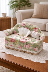 Cubierta para Caja de Pañuelos con Diseño Floral, Portapañuelos de Mesa con Forma de Sofá y Ribete de Encaje, Decoración Floral para Sala de Estar - Product Image 1