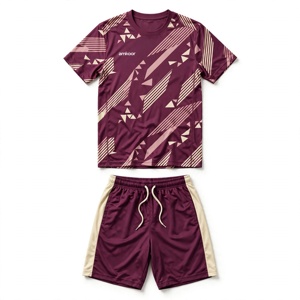 Ensemble maillot et short de football Amkoor unisexe, imprimé numérique géométrique marron, en polyester respirant, uniforme adulte, détection par aiguille - Product Image 1