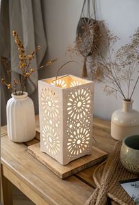 Lanterne décorative moderne en céramique, porte-bougie, design ajouré, lampe LED pour bougie chauffe-plat, pour la décoration intérieure et les cadeaux - Product Image 2