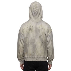 Sweat à capuche zippé oversize pour homme en polaire, style vintage vieilli, avec strass, poche unie, écologique, streetwear décontracté - Product Image 2