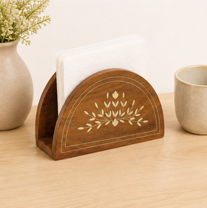 Porta Servilletas de Madera de Sheesham Hecho a Mano con Incrustaciones Florales Exquisitas, Soporte de Madera Sólida de Lujo para Servilletas, para Mesa de Comedor o Restaurante - Product Image 6