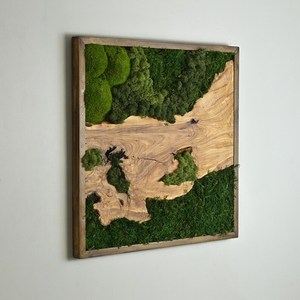 Handmade Wooden Moss Landscape Art <b>Square</b> Rustic Wall Decor Dark Brown <b>Frame</b> Green Foliage Design Home Decoration - Product Image 2