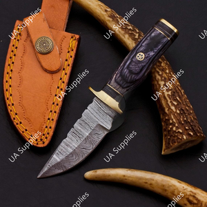 Wholesale ODM Bulk Damascus Steel Fixed Blade Drop Point Hunting Knife Black Pakka Wood Handle Brass Guard Razor Sharp Skinner - Product Image 6