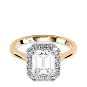 Bague de fiançailles en or massif 14 carats avec diamant de laboratoire taille émeraude et halo, bijou de mariée élégant à taille rectangulaire et à facettes, bague de mariage - Product Image 3