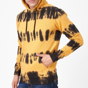 Sudadera con Capucha de Forro Polar Tejido Oversize para Hombre, Estampado Tie-Dye Amarillo y Negro, con Bolsillos, Estilo Casual, para Invierno - Product Image 4