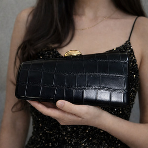 Custom Solid Colors Women's Party Bags Gold Metal Lock Chain Handbags Design Luxury Evening Long Purses Crocodile Pattern Bags - Product Image 3