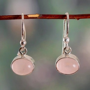 Pendientes Colgantes de Cuarzo Rosa con Baño de Plata y Engaste Ovalado, Joyería Clásica para Mujer, Regalo Ideal - Product Image 5