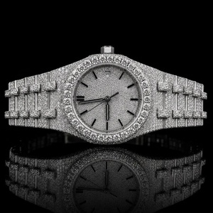 Montre à quartz Moissanite Iced Out avec bracelet en acier inoxydable, cadran rond, montre analogique pour homme - Product Image 1
