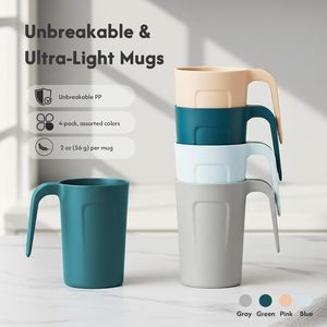 Set of 4 Unbreakable 12 oz <b>Reusable</b> Plastic Coffee <b>Mugs</b> with Handles Dishwasher Microwave Safe BPA Free Drinkware - Product Image 3